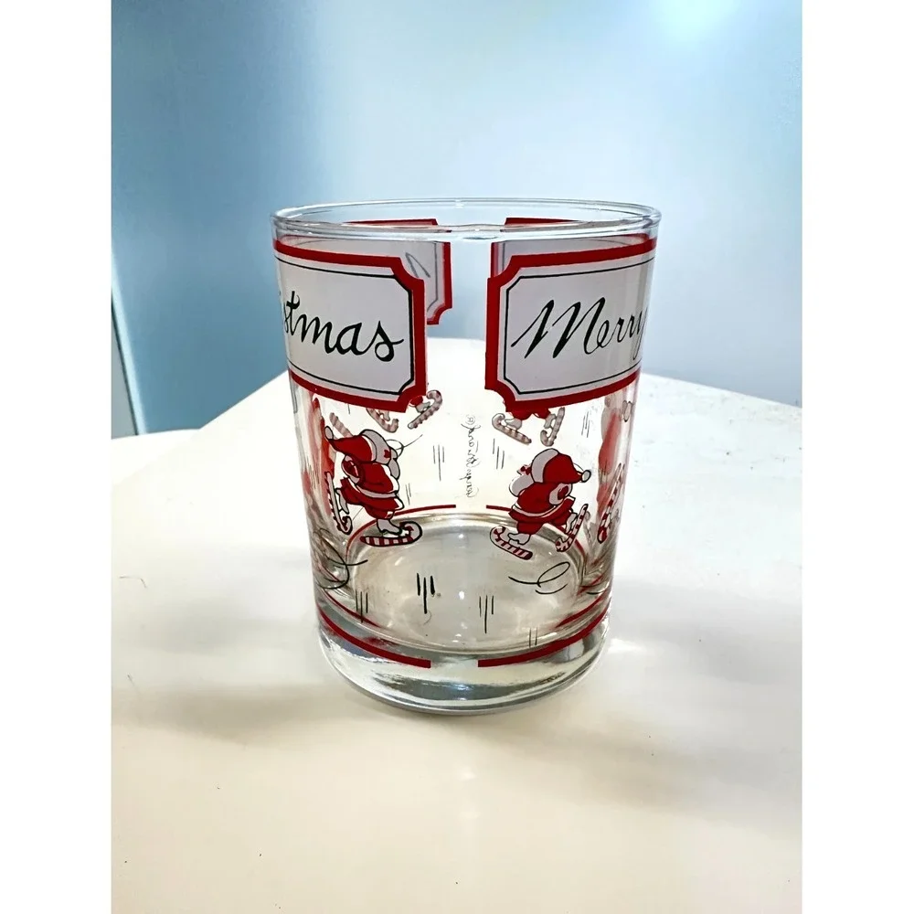 Georges Briard Santa Merry Christmas MCM‎ Double Old Fashioned Vintage Glass